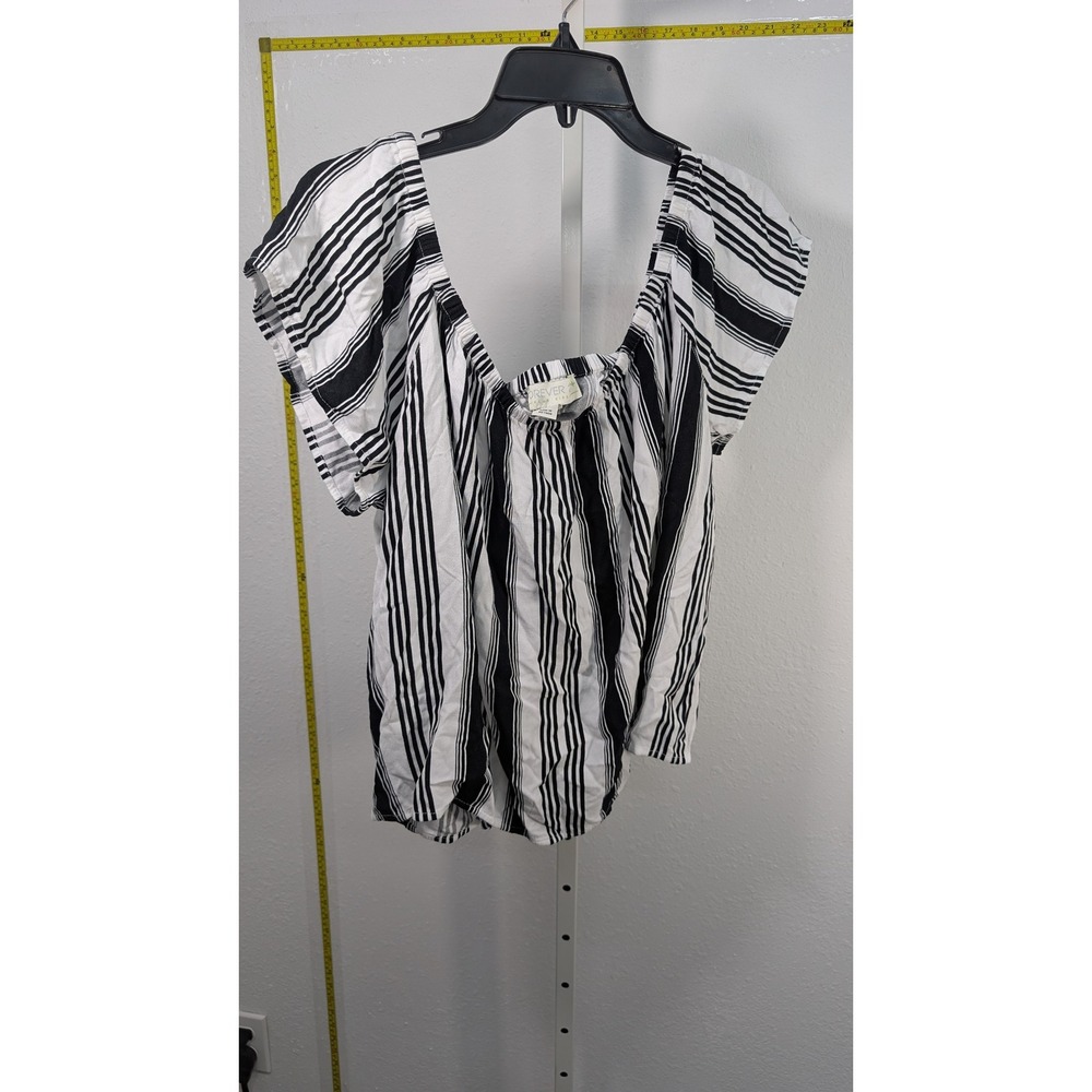 Forever 21 Plus Top 3X Black White Striped Off Shoulder Short Sleeve Blouse